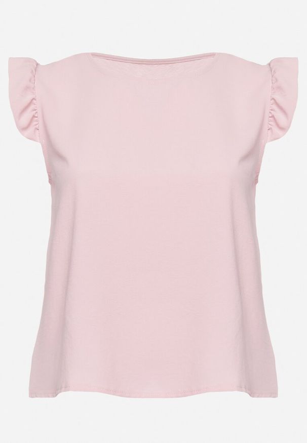 Born2be - Różowy Top Koszulka bez Rękawów z Falbanką Vivolia. Okazja: na randkę, na co dzień. Kolekcja: plus size. Kolor: różowy. Materiał: tkanina, jeans. Długość rękawa: bez rękawów. Wzór: aplikacja. Sezon: lato. Styl: klasyczny, casual, elegancki