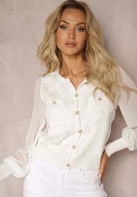 Renee - Biała Bluzka z Ozdobnymi Rękawami i Biżuteryjnymi Guzikami Orithya. Okazja: na co dzień. Kolor: biały. Styl: casual #3