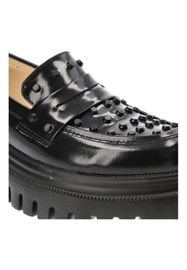 Czarne Półbuty Simen Modne Buty Damskie. Kolor: czarny. Materiał: skóra. Styl: rockowy, elegancki