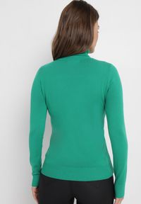 Born2be - Zielony Sweter Golf o Dopasowanym Fasonie Bewina. Typ kołnierza: golf. Kolor: zielony. Materiał: dzianina, tkanina. Długość rękawa: długi rękaw. Długość: długie. Wzór: aplikacja, gładki #4