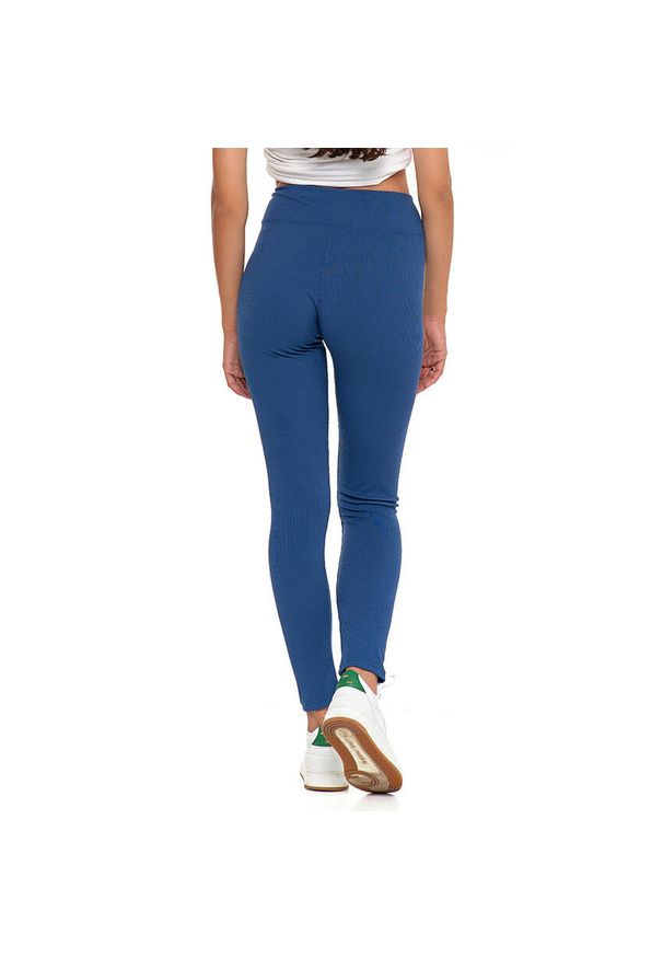 Granatowe Legginsy Moraj Damskie Z Wysokim Stanem. Okazja: na co dzień. Stan: podwyższony. Kolor: niebieski. Materiał: jeans, materiał. Styl: casual
