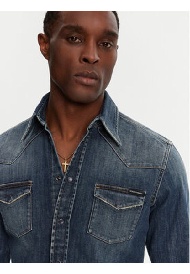 DOLCE & GABBANA - Dolce&Gabbana Koszula jeansowa G5JC8D G8GW9 Granatowy Regular Fit. Kolor: niebieski. Materiał: bawełna