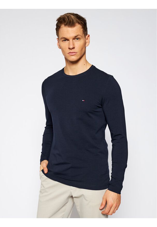 TOMMY HILFIGER - Tommy Hilfiger Longsleeve Stretch Tee MW0MW10804 Granatowy Slim Fit. Kolor: niebieski. Materiał: bawełna. Długość rękawa: długi rękaw