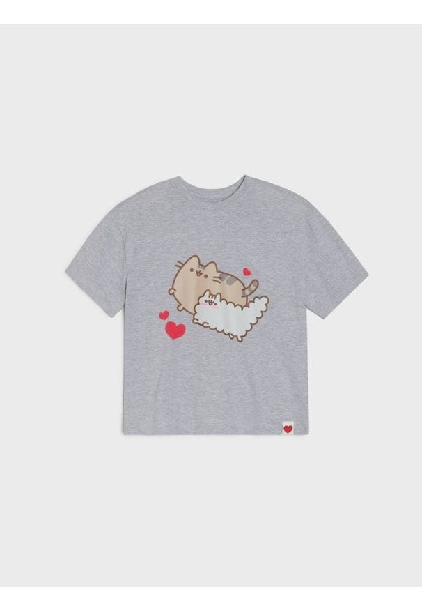 Sinsay - Bawełniana koszulka z nadrukiem Pusheen the Cat - szary. Kolor: szary. Materiał: bawełna. Wzór: nadruk