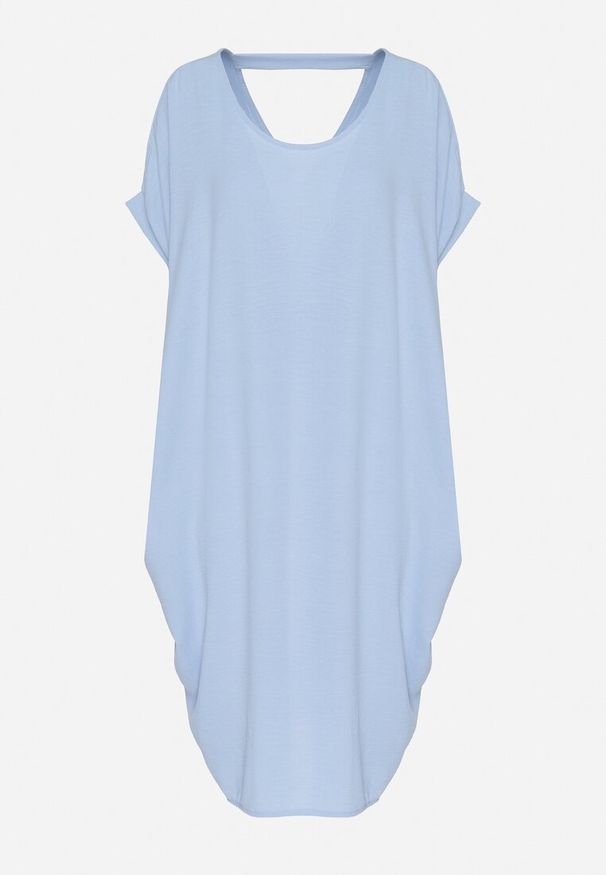 Born2be - Niebieska Mini Sukienka z Krótkim Rękawem o Fasonie Nietoperza Kharson. Kolor: niebieski. Długość rękawa: krótki rękaw. Styl: boho. Długość: mini