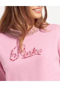 Pinko - PINKO - Różowy sweter z kolorową aplikacją Moscato. Kolor: różowy, wielokolorowy, fioletowy. Materiał: wełna, dzianina. Długość rękawa: długi rękaw. Długość: długie. Wzór: aplikacja, kolorowy #4