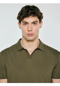 Big-Star - Koszulka męska polo z domieszką lnu khaki Enger 303. Typ kołnierza: polo. Kolor: zielony. Materiał: len. Sezon: lato. Styl: elegancki #3