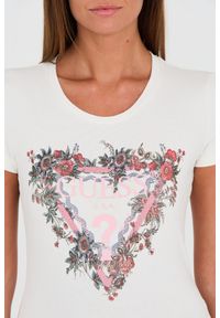 Guess - GUESS Biały damski t-shirt bawełniany z logo, Rozmiar XS. Kolor: biały. Materiał: bawełna. Wzór: nadruk #5