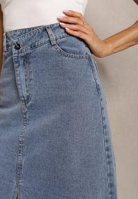 Renee - Niebieska Postrzępiona Spódnica Maxi z Jeansu z Rozcięciem Feedi. Stan: podwyższony. Kolor: niebieski. Materiał: jeans #5