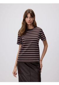 Reserved - T-shirt z bawełny merceryzowanej - ciemnobrązowy. Kolor: brązowy. Materiał: bawełna