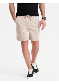 Ombre Clothing - Szorty męskie o luźnym kroju z kieszeniami typu cargo – kremowe V1 - Rozmiar: XL. Okazja: na co dzień. Kolor: kremowy. Materiał: tkanina, dzianina, materiał, bawełna, elastan. Sezon: lato. Styl: klasyczny, casual, elegancki #9