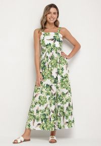 Born2be - Zielona Rozkloszowana Sukienka z Wiskozą w Kwiatowym Wzór Nilarune. Kolor: zielony. Materiał: wiskoza. Długość rękawa: na ramiączkach. Wzór: kwiaty. Sezon: lato. Styl: klasyczny #1