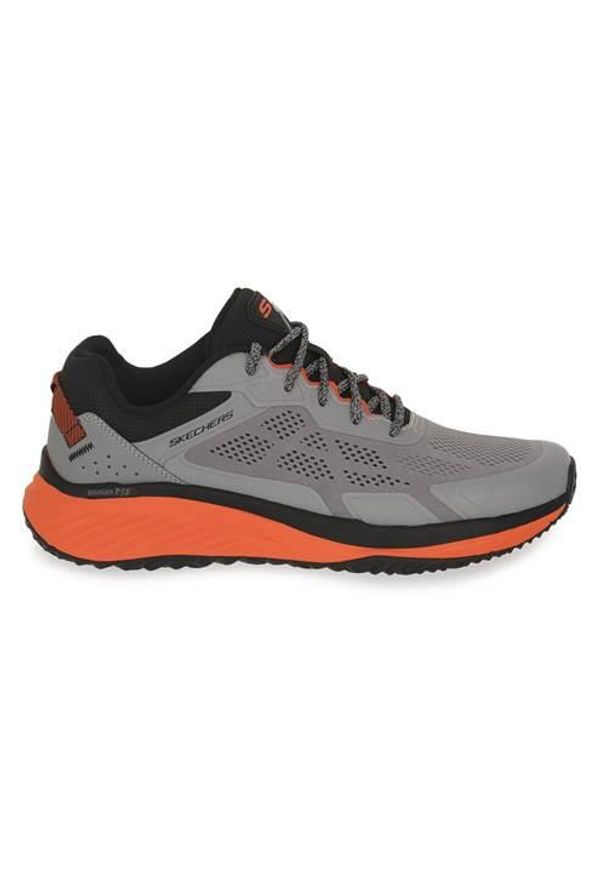 skechers - Buty do chodzenia męskie Skechers Bounder. Zapięcie: sznurówki. Kolor: szary. Materiał: materiał, syntetyk, tkanina. Szerokość cholewki: normalna. Sport: turystyka piesza