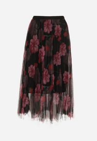 Born2be - Czarno-Różowa Spódnica Plisowana z Gumką w Talii w Kwiaty Drosa. Kolor: czarny. Materiał: tkanina. Wzór: kwiaty #7