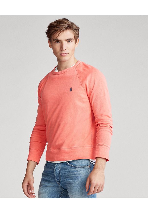 Ralph Lauren - RALPH LAUREN - Różowa bluza Spa z logo. Typ kołnierza: polo, bez kaptura. Kolor: różowy, wielokolorowy, fioletowy. Materiał: bawełna, materiał. Długość: długie. Wzór: haft
