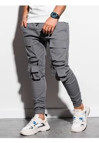 Ombre Clothing - Spodnie męskie joggery P995 - szare - XXL. Kolor: szary. Materiał: elastan, bawełna