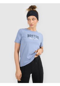 4f - 4F T-shirt regular z nadrukiem damski - niebieski XS. Okazja: na co dzień. Kolor: niebieski. Materiał: materiał, bawełna, skóra. Długość: długie. Wzór: nadruk. Styl: casual #1