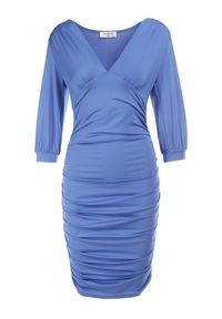 Born2be - Niebieska Sukienka Hippeope. Typ kołnierza: dekolt w serek. Kolor: niebieski. Materiał: wiskoza, dzianina. Długość: mini #2