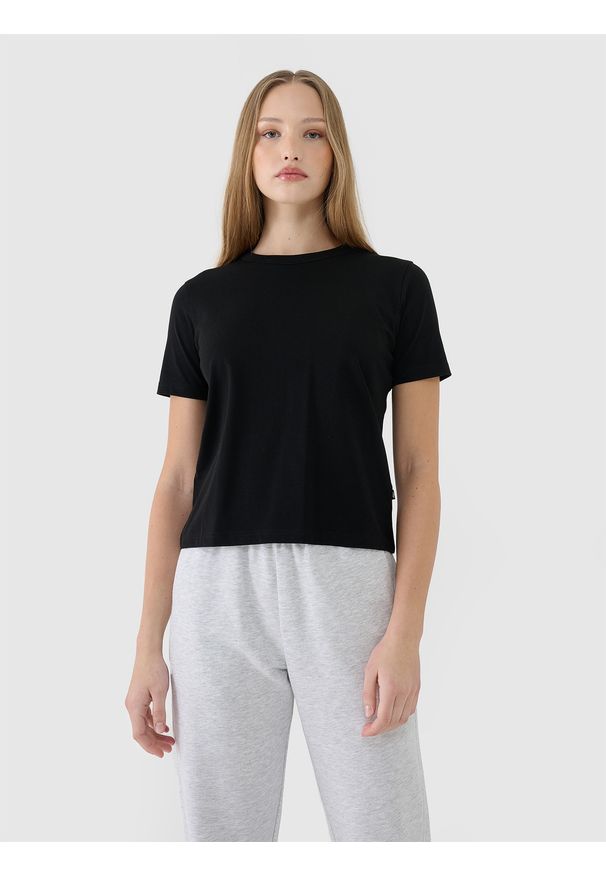 4f - 4F T-shirt regular gładki damski - czarny M. Okazja: na co dzień. Kolor: czarny. Materiał: dzianina, bawełna, jersey. Długość rękawa: krótki rękaw. Długość: krótkie. Wzór: gładki. Sezon: lato. Styl: klasyczny, sportowy, casual