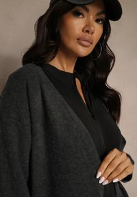 Renee - Ciemnoszary Niezapinany Kardigan z Wełną o Długim Kroju Mevidalla. Okazja: na co dzień. Kolor: szary. Materiał: wełna. Długość: długie. Styl: casual, elegancki