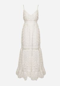 Born2be - Biała Koktajlowa Kwiatowa Sukienka na Ramiączkach z Regulacją i Gumką w Talii Navinae. Okazja: na co dzień, na imprezę. Kolor: biały. Długość rękawa: na ramiączkach. Wzór: kwiaty. Sezon: lato. Styl: wizytowy #7