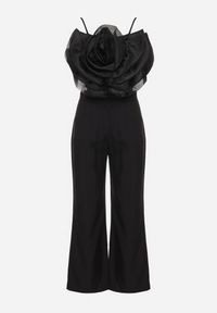 Born2be - Czarny Komplet Top na Regulowanych Ramiączkach z Kwiatem 3D i Eleganckie Spodnie Dimari. Kolor: czarny. Wzór: kwiaty #4