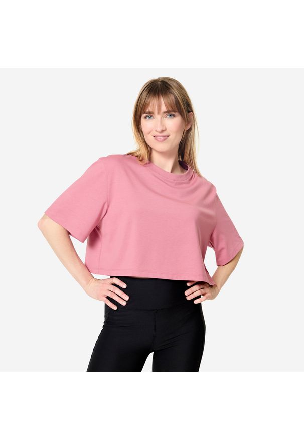 NYAMBA - Koszulka damska Domyos Gym & Pilates crop. Kolor: fioletowy. Materiał: bawełna, włókno, materiał, lyocell. Sport: joga i pilates