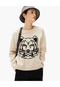 Kenzo - KENZO - Dwustronny wełniany sweter K-Tiger. Kolor: beżowy. Materiał: wełna. Długość rękawa: długi rękaw. Długość: długie. Styl: klasyczny
