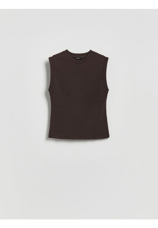 Reserved - Top z wiskozą - ciemnobrązowy. Kolor: brązowy. Materiał: wiskoza
