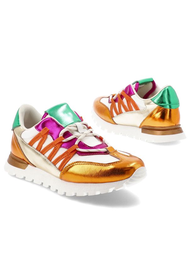 Pomarańczowe Sneakersy Artiker Wygodne Sportowe Obuwie Damskie. Okazja: na co dzień. Zapięcie: sznurówki. Kolor: biały. Materiał: tkanina, guma, skóra ekologiczna. Szerokość cholewki: normalna