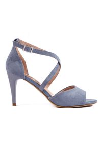 Stylowe błękitne zamszowe sandały na szpilce Sergio Leone niebieskie. Kolor: niebieski. Materiał: zamsz. Obcas: na szpilce. Styl: elegancki #1