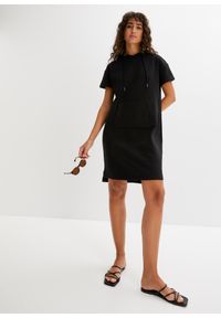 bonprix - Sukienka dresowa z kapturem. Typ kołnierza: kaptur. Kolor: czarny. Materiał: dresówka. Długość rękawa: krótki rękaw #2