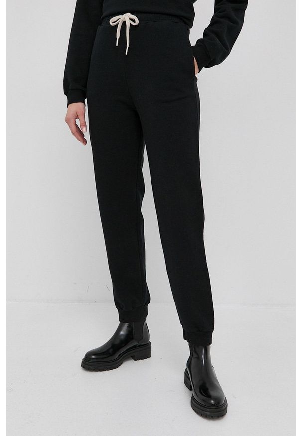 Pinko Spodnie bawełniane damskie kolor czarny gładkie. Kolor: czarny. Materiał: bawełna. Wzór: gładki