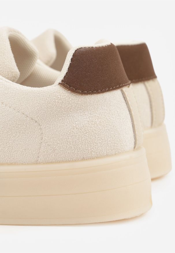 Born2be - Beżowe Sneakersy na Kauczukowej Grubej Podeszwie z Paskami po Bokach Ninlili. Okazja: na co dzień. Zapięcie: pasek. Kolor: beżowy. Materiał: kauczuk