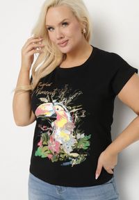 Born2be - Czarny T-shirt z Bawełny z Nadrukiem i Metalicznym Napisem Norsemi. Okazja: na co dzień. Kolor: czarny. Materiał: bawełna. Wzór: napisy, nadruk. Styl: casual #3