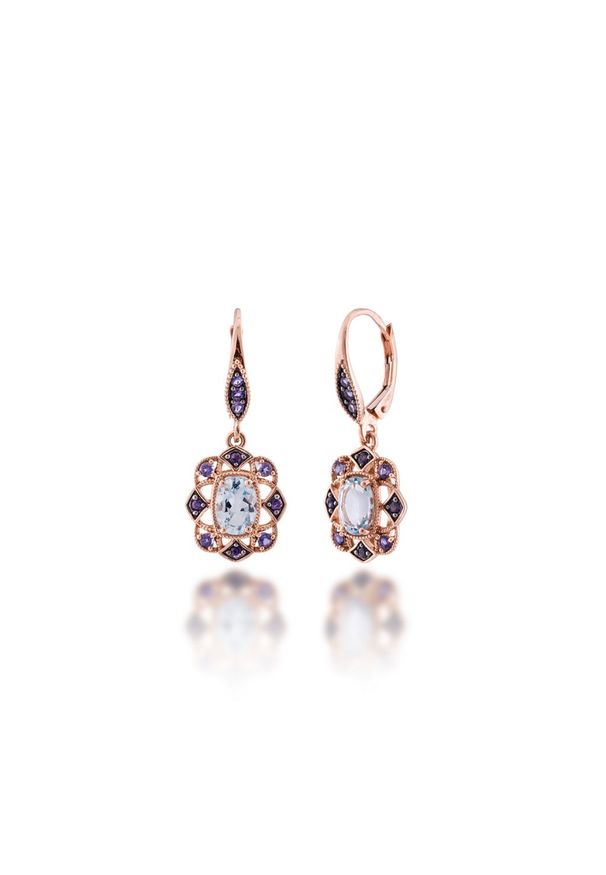 W.KRUK Złote Kolczyki - złoto 585, Iolit,blue topaz - ZIN/KW31R. Materiał: złote. Kolor: złoty. Wzór: kolorowy, aplikacja, motyw z bajki. Kamień szlachetny: topaz