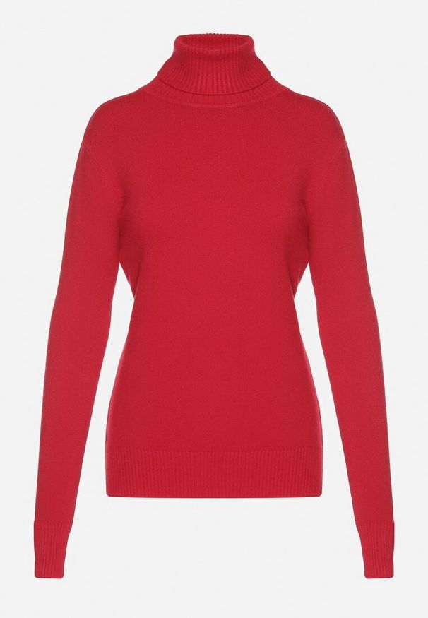 Born2be - Czerwony Sweter z Golfem z Domieszką Kaszmiru i Wiskozy Zaisma. Okazja: na co dzień. Typ kołnierza: golf. Kolor: czerwony. Materiał: wiskoza, kaszmir. Długość rękawa: długi rękaw. Długość: długie. Styl: elegancki, casual