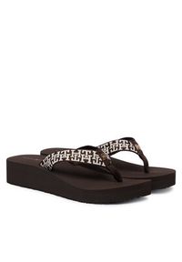 TOMMY HILFIGER - Tommy Hilfiger Japonki Mono Wedge Summer Sandal FW0FW09696 Brązowy. Kolor: brązowy. Materiał: materiał #3