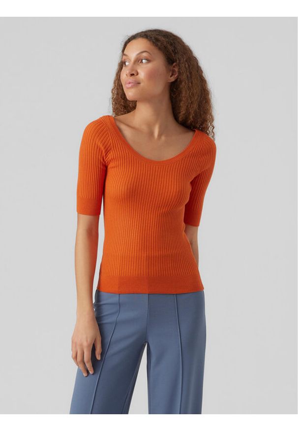 Vero Moda Sweter Estela 10277850 Pomarańczowy Slim Fit. Kolor: pomarańczowy. Materiał: syntetyk
