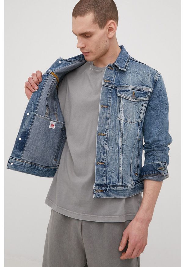 Superdry kurtka jeansowa męska kolor granatowy przejściowa. Okazja: na co dzień. Kolor: niebieski. Materiał: jeans. Styl: casual