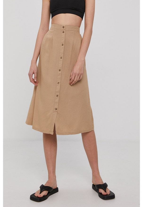 Vero Moda - Spódnica. Kolor: beżowy. Materiał: tkanina