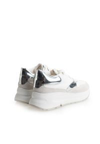 Geox Sneakersy "Backsie" | D02FLC085BN | Backsie | Kobieta | Biały, Srebrny. Nosek buta: okrągły. Kolor: biały, wielokolorowy, srebrny. Materiał: skóra ekologiczna. Obcas: na platformie #5