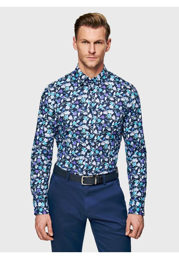 Pako Lorente - PAKO LORENTE – Koszula męska w kwiaty. Materiał: elastan, bawełna. Długość rękawa: długi rękaw. Długość: długie. Wzór: kwiaty. Sezon: wiosna