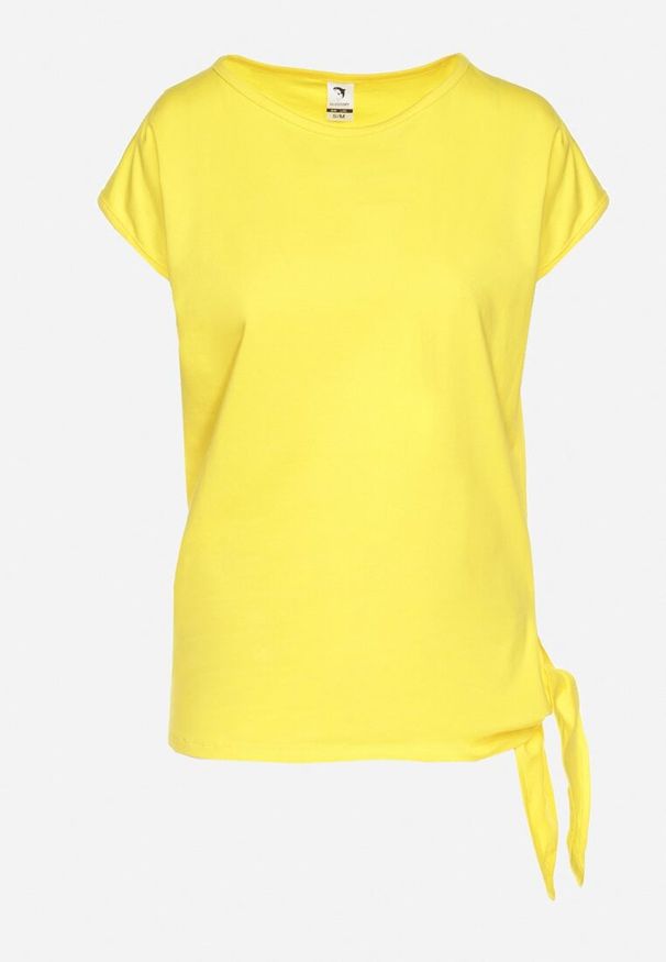 Born2be - Żółty Bawełniany T-shirt z Wiązaniem Falmio. Okazja: na co dzień. Kolor: żółty. Materiał: bawełna. Styl: klasyczny, elegancki, casual
