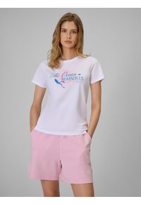 4f - 4F T-shirt regular z nadrukiem damski - biały S. Okazja: na co dzień, na spacer, do pracy. Kolor: biały. Materiał: materiał, bawełna. Wzór: nadruk. Styl: casual #1