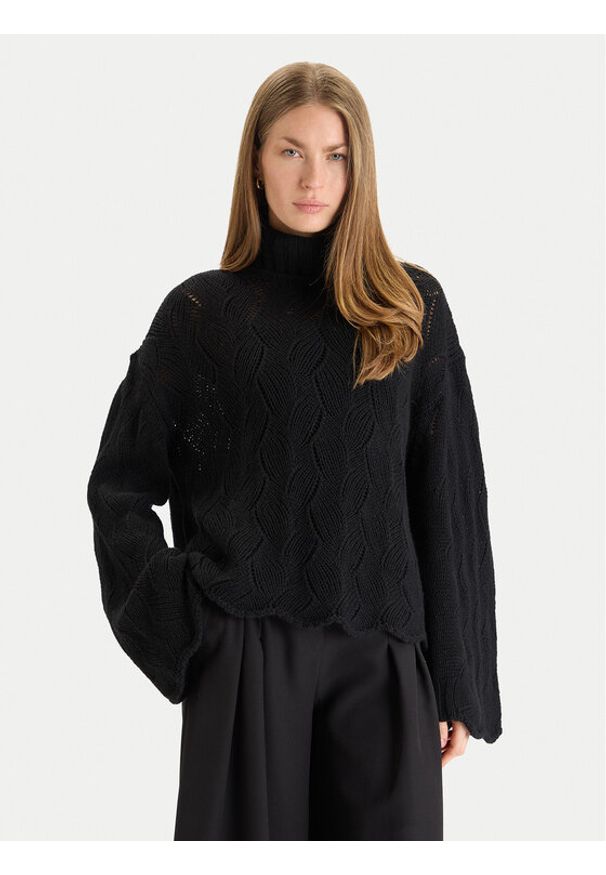 TwinSet - TWINSET Golf 252TT3424 Czarny Relaxed Fit. Typ kołnierza: golf. Kolor: czarny. Materiał: wełna, wiskoza