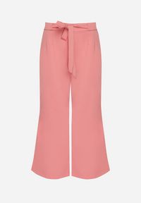 Born2be - Różowe Spodnie Szerokie z Wiązaniem w Pasie Paper Bag Tisallas. Kolor: różowy. Styl: elegancki