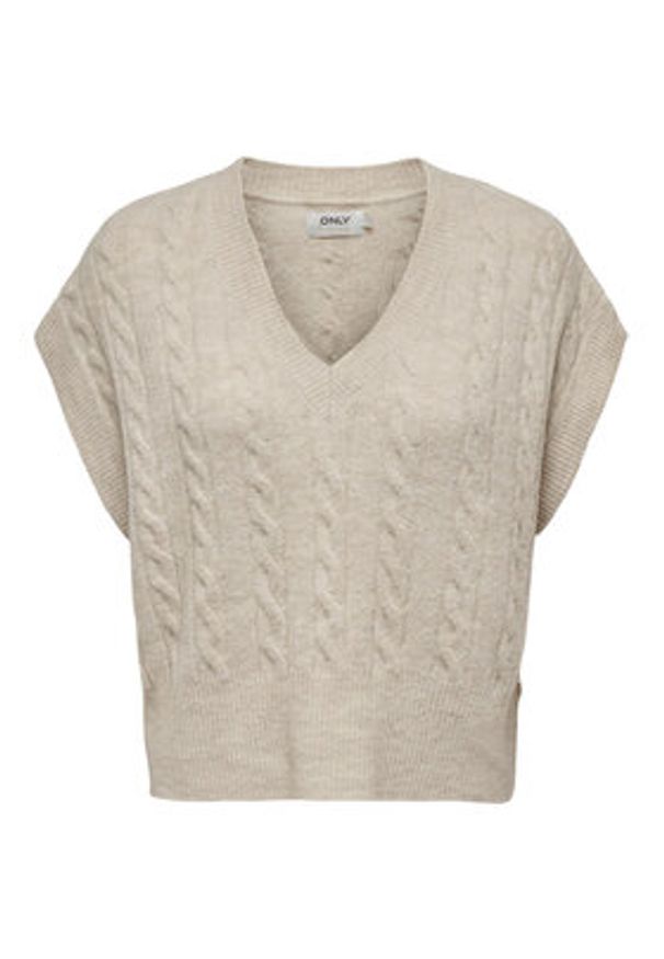 only - ONLY Sweter 15249328 Beżowy Regular Fit. Kolor: beżowy. Materiał: syntetyk