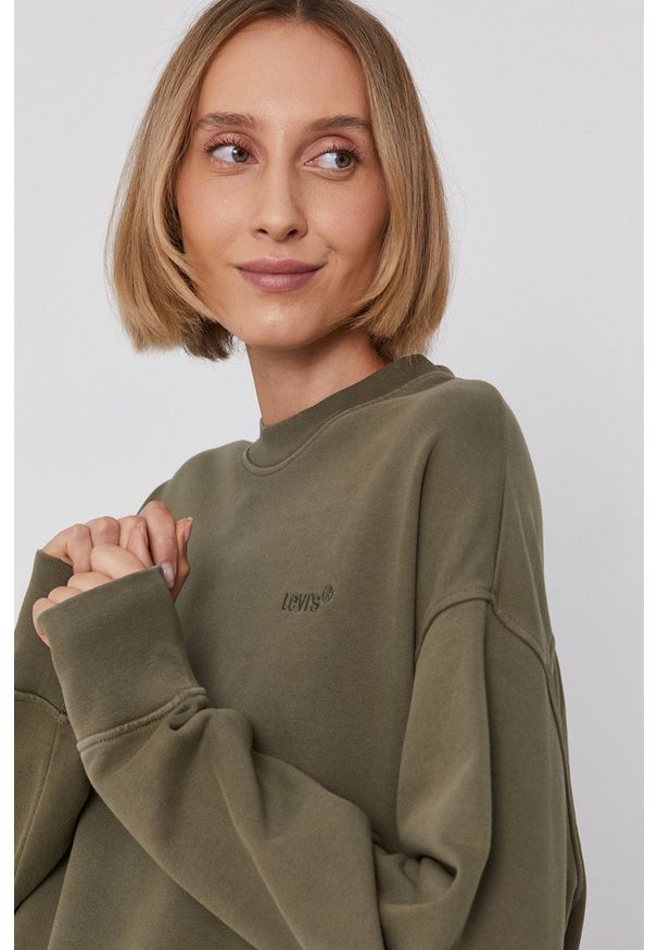 Levi's® - Levi's Bluza A0886.0009 damska kolor zielony gładka. Okazja: na spotkanie biznesowe. Kolor: zielony. Wzór: gładki. Styl: biznesowy