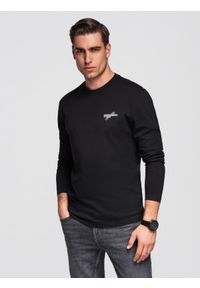 Ombre Clothing - Męski longsleeve bawełniany z okrągłym dekoltem - czarny V2 - Rozmiar: L. Okazja: na co dzień, do pracy. Kolor: czarny. Materiał: bawełna. Długość rękawa: długi rękaw. Wzór: nadruk. Styl: casual #1